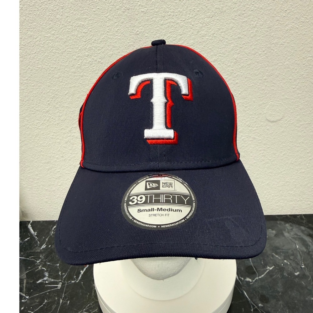 Texas Rangers New Era 39THIRTY Hat Navy Blue Red MLB Stretch Fit Small-Medium